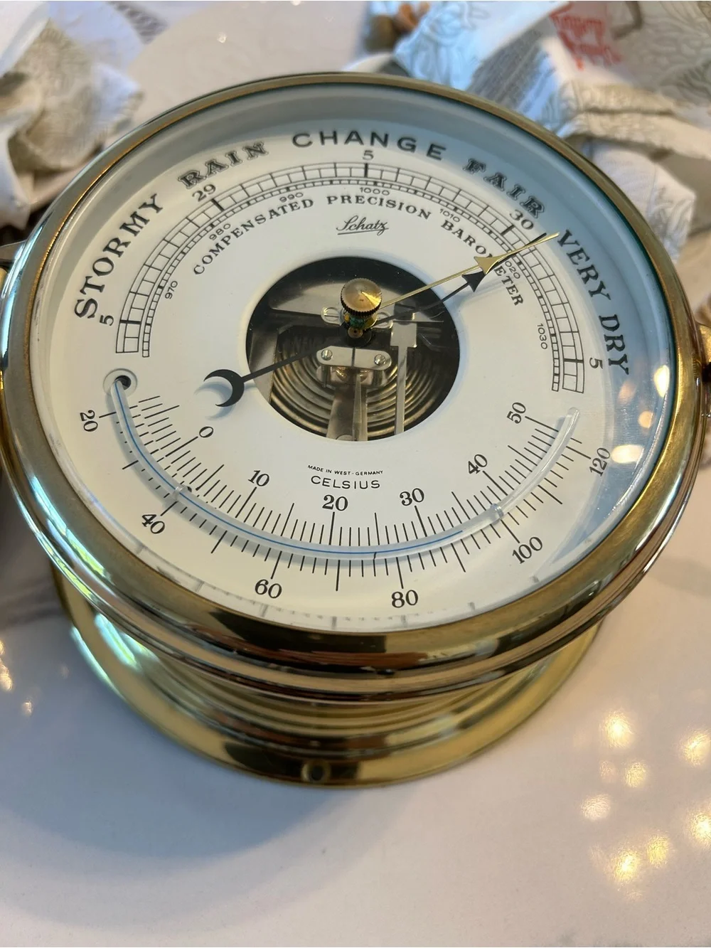Vintage Schatz Compensated Precision Barometer from West Germany. Brush Brass